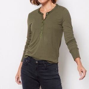 EVEREVE Olive Green Bamboo Blend Essential Henley Ribbed Long Sleeve Top